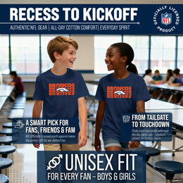 Denver Broncos NFL Youth Repeating Logo Football T-Shirt Unisex Tag Free Comfortable - Navy