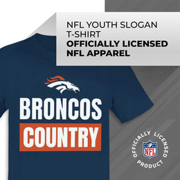 Denver Broncos NFL Youth Team Slogan Short Sleeve Lightweight T Shirt - Navy