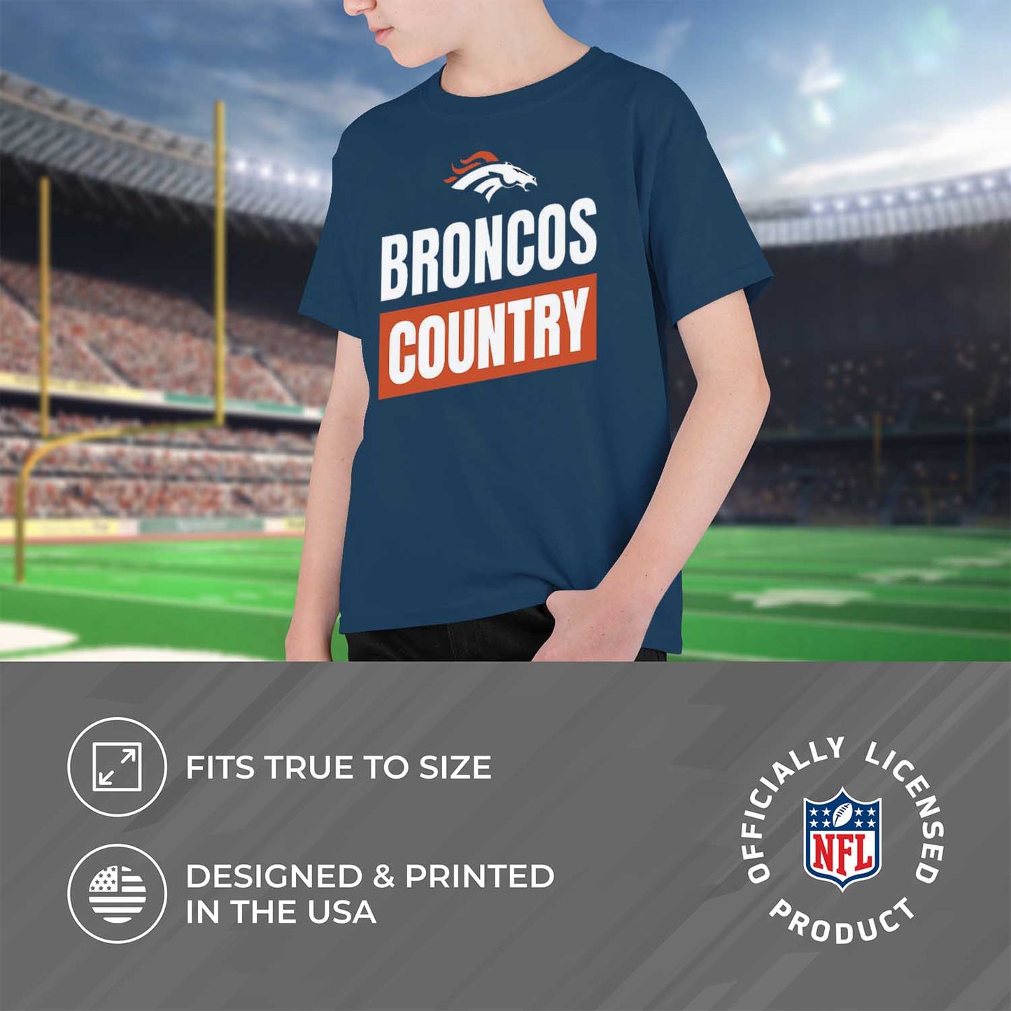 Denver Broncos NFL Youth Team Slogan Short Sleeve Lightweight T Shirt - Navy