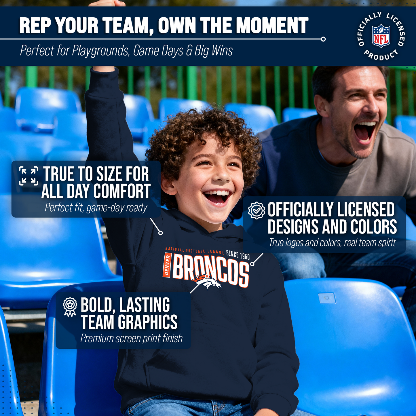 Denver Broncos NFL Youth Modern Endzone Football Fleece Hooded Sweatshirt - Navy