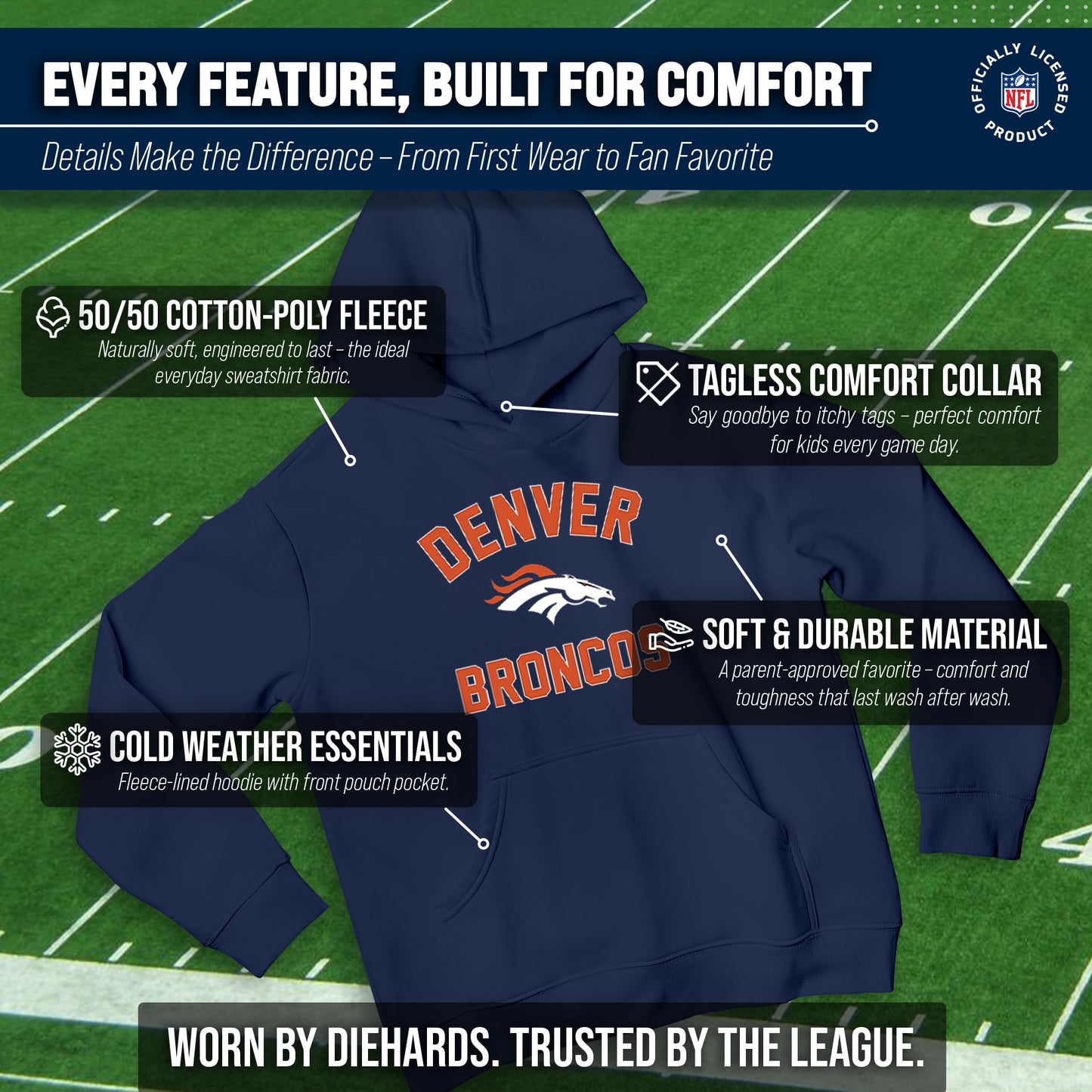 Denver Broncos NFL Youth Gameday Hooded Sweatshirt - Navy