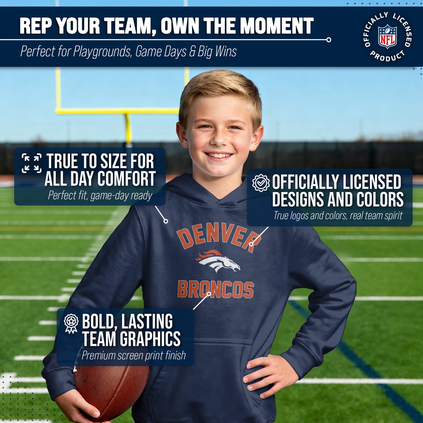 Denver Broncos NFL Youth Gameday Hooded Sweatshirt - Navy