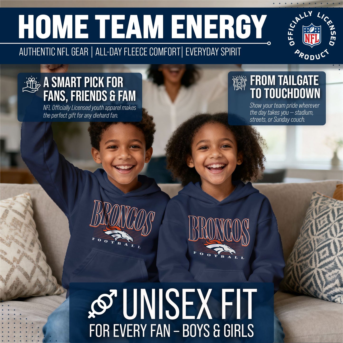 Denver Broncos NFL Youth Overtime Blueprint Football Fleece Hooded Sweatshirt - Navy