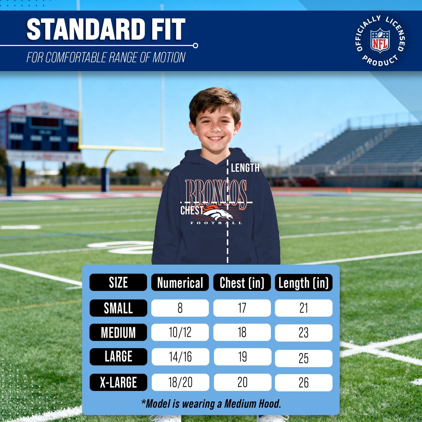 Denver Broncos NFL Youth Overtime Blueprint Football Fleece Hooded Sweatshirt - Navy