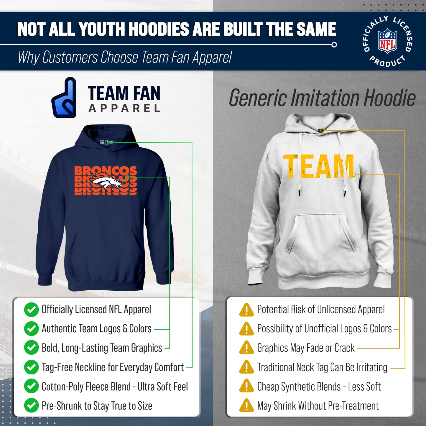 Denver Broncos NFL Youth Repeating Logo Football Fleece Hooded Sweatshirt - Navy