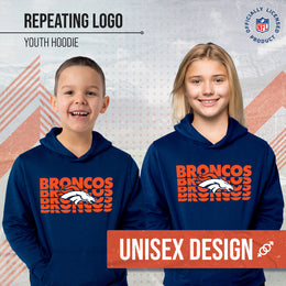 Denver Broncos NFL Youth Repeating Logo Football Fleece Hooded Sweatshirt - Navy