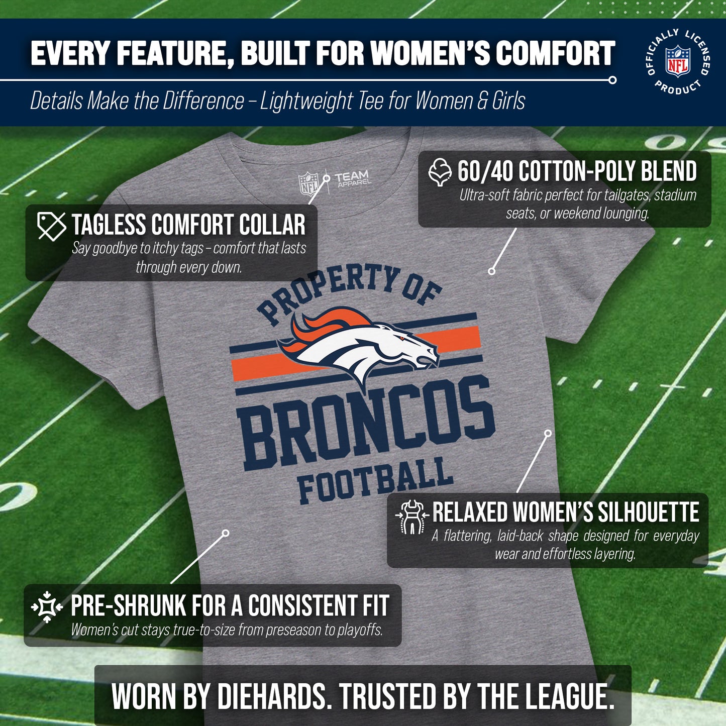Denver Broncos NFL Womens Short Sleeve Property of Tshirt - Gray