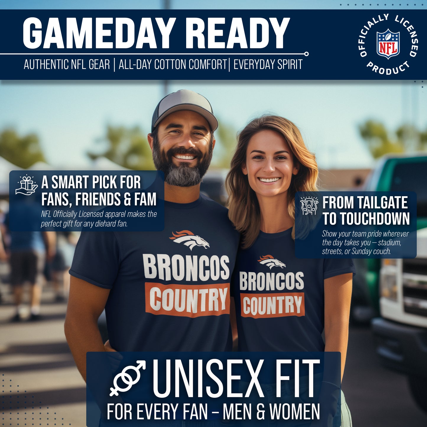 Denver Broncos NFL Adult Team Slogan Unisex T-Shirt - Navy