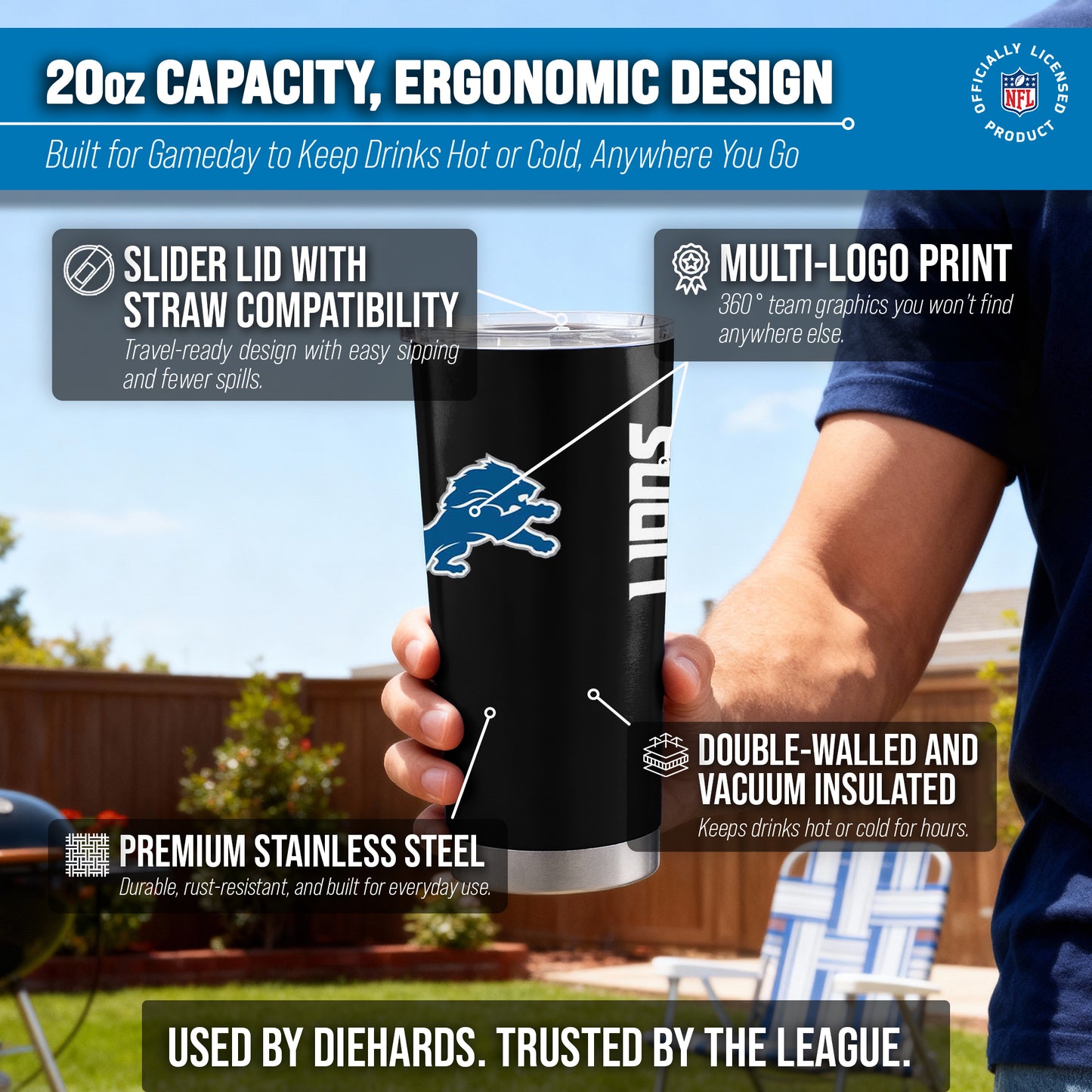 Detroit Lions NFL 20oz Gameday Stainless Steel Tumbler - Black