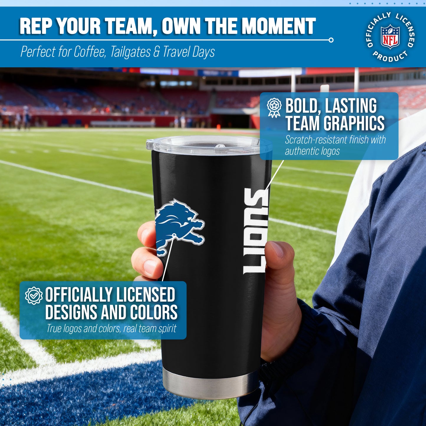 Detroit Lions NFL 20oz Gameday Stainless Steel Tumbler - Black