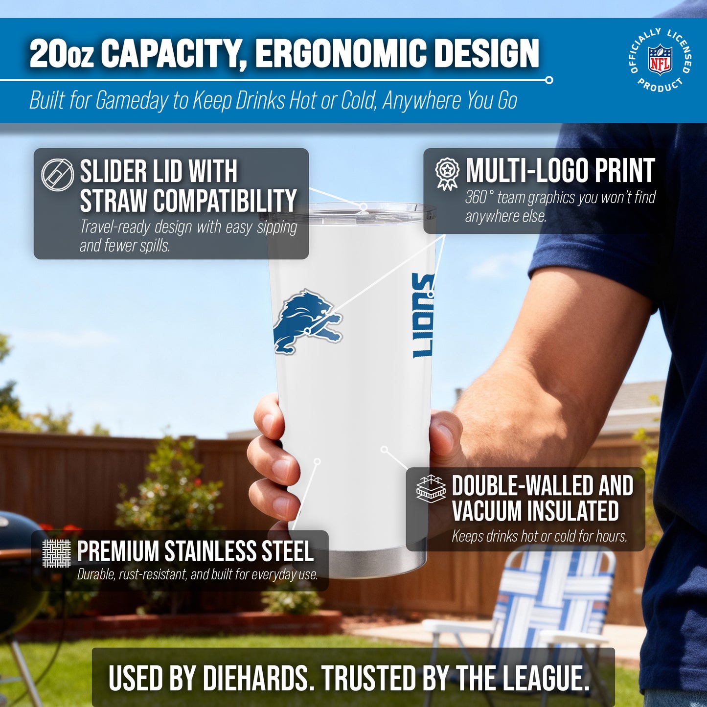 Detroit Lions NFL 20oz Gameday Stainless Steel Tumbler - White