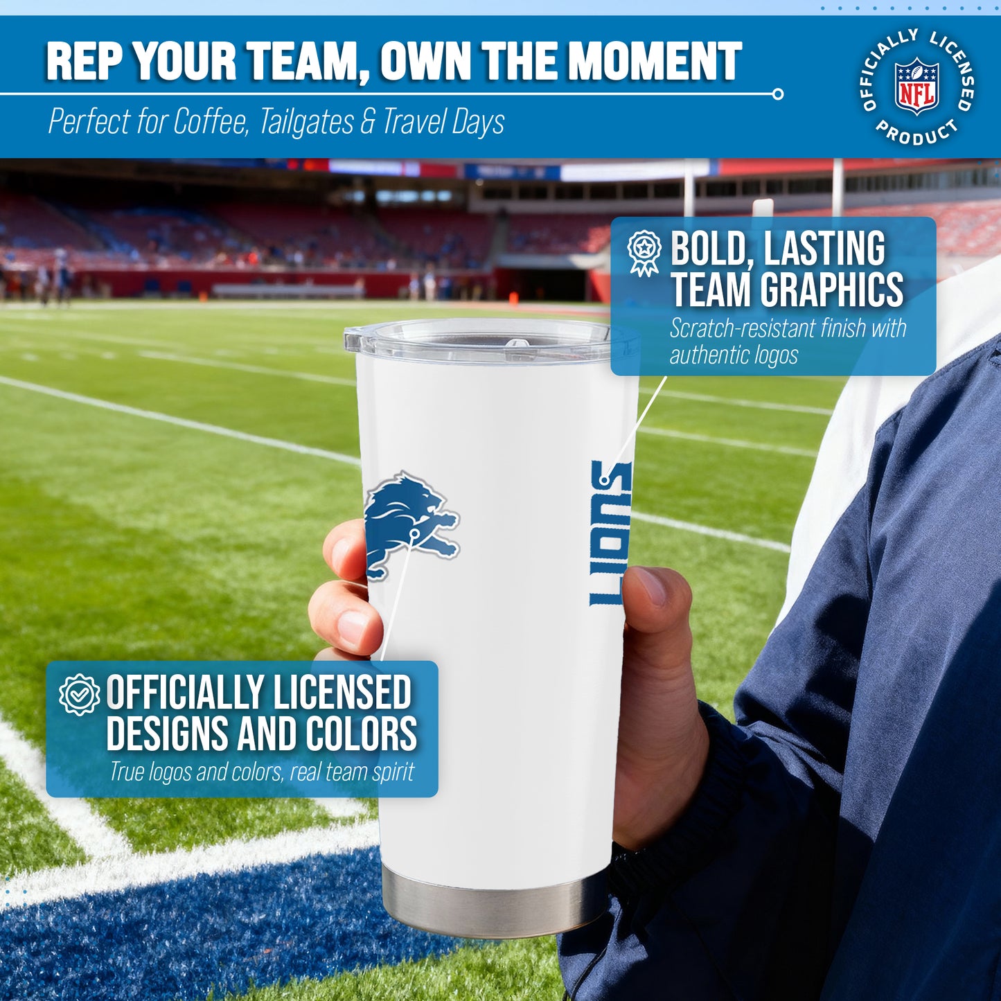 Detroit Lions NFL 20oz Gameday Stainless Steel Tumbler - White