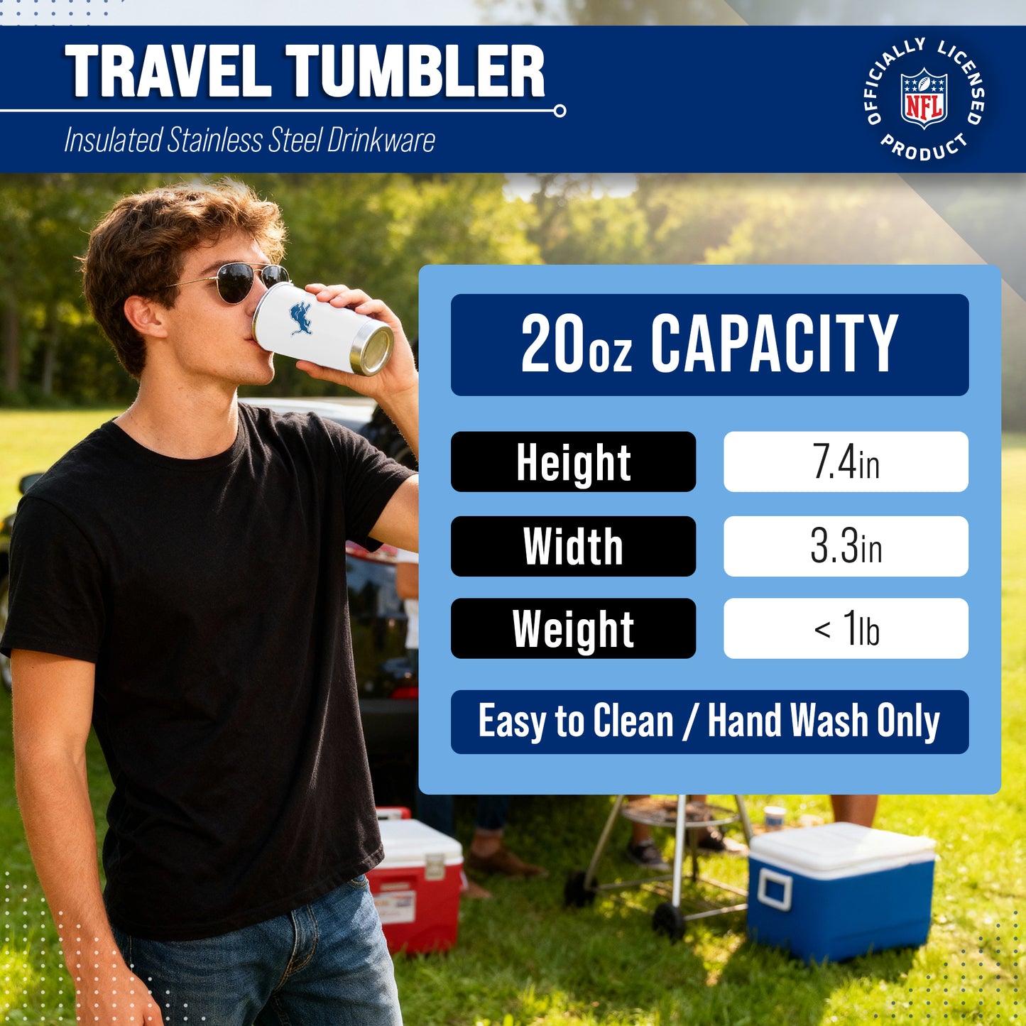 Detroit Lions NFL 20oz Gameday Stainless Steel Tumbler - White