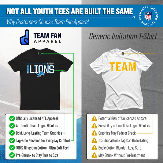 Detroit Lions NFL Youth Modern Endzone Football T-Shirt Unisex Tag Free Comfortable - Black