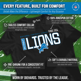 Detroit Lions NFL Youth Modern Endzone Football T-Shirt Unisex Tag Free Comfortable - Black