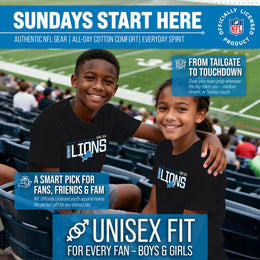 Detroit Lions NFL Youth Modern Endzone Football T-Shirt Unisex Tag Free Comfortable - Black