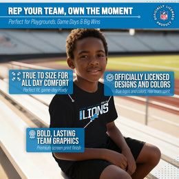 Detroit Lions NFL Youth Modern Endzone Football T-Shirt Unisex Tag Free Comfortable - Black