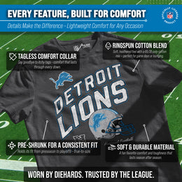 Detroit Lions NFL Adult Distressed Helmet Tag-Less T-Shirt - Heather Charcoal