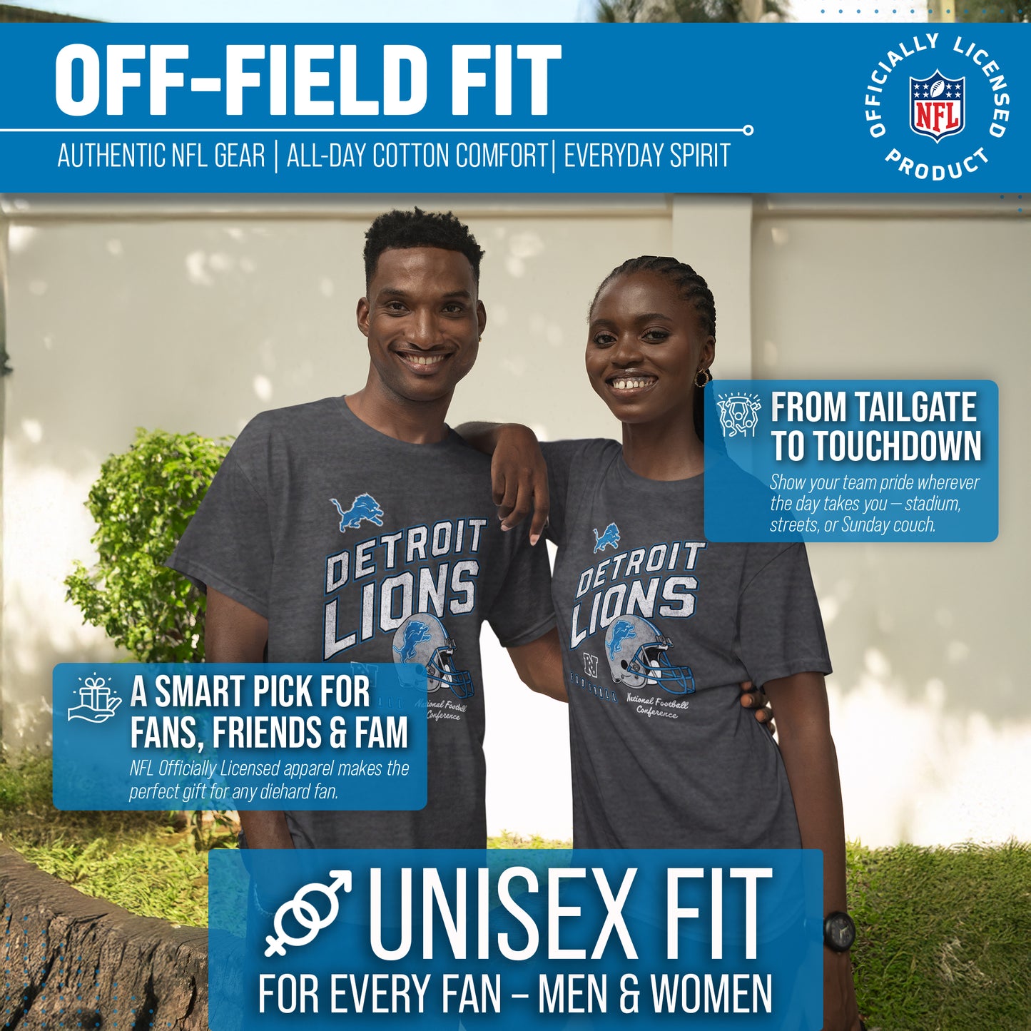 Detroit Lions NFL Adult Distressed Helmet Tag-Less T-Shirt - Heather Charcoal