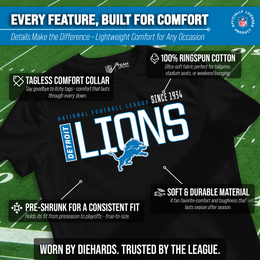 Detroit Lions NFL Adult Modern Endzone Tag-Less T-Shirt - Black