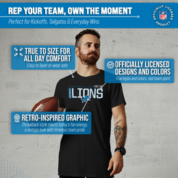 Detroit Lions NFL Adult Modern Endzone Tag-Less T-Shirt - Black