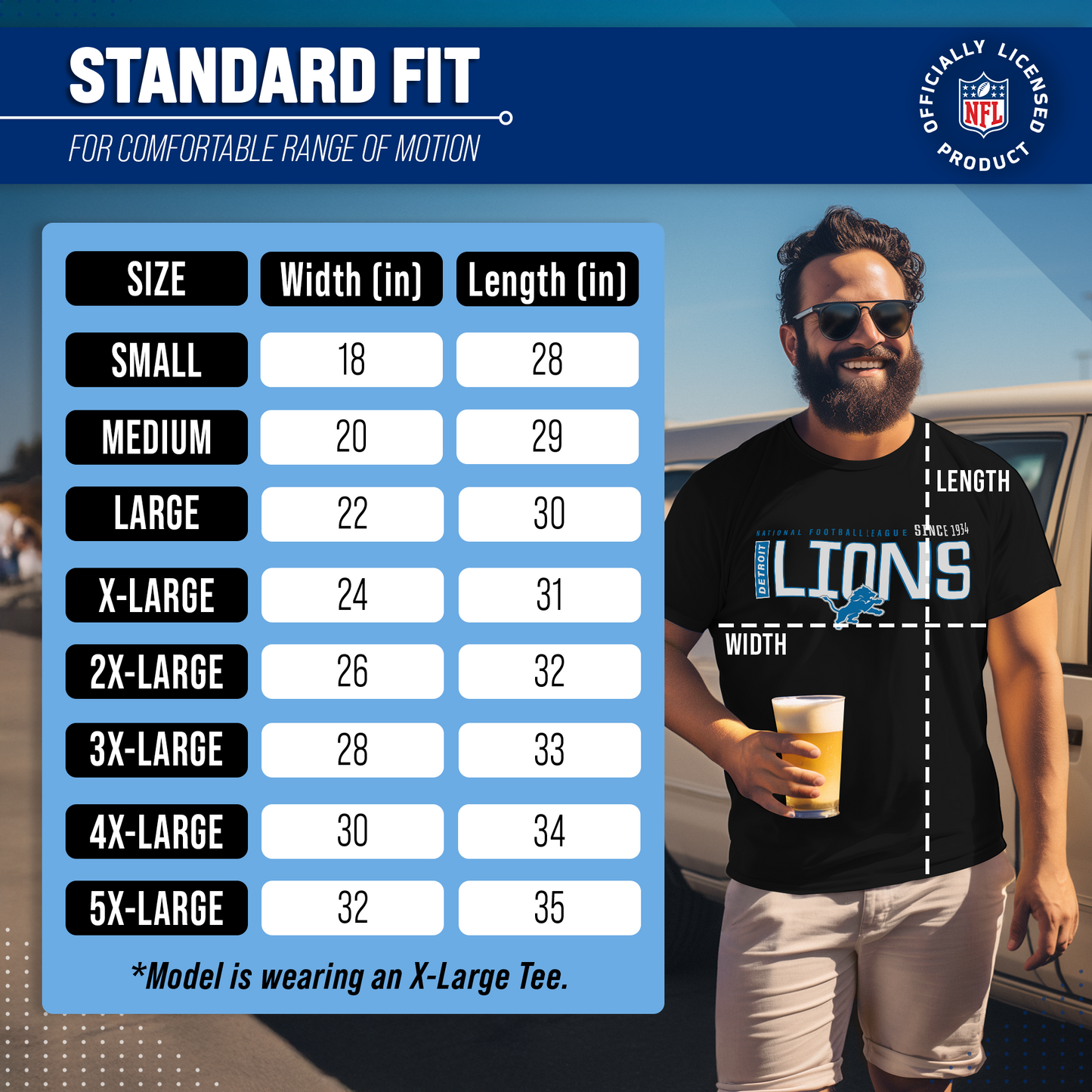 Detroit Lions NFL Adult Modern Endzone Tag-Less T-Shirt - Black