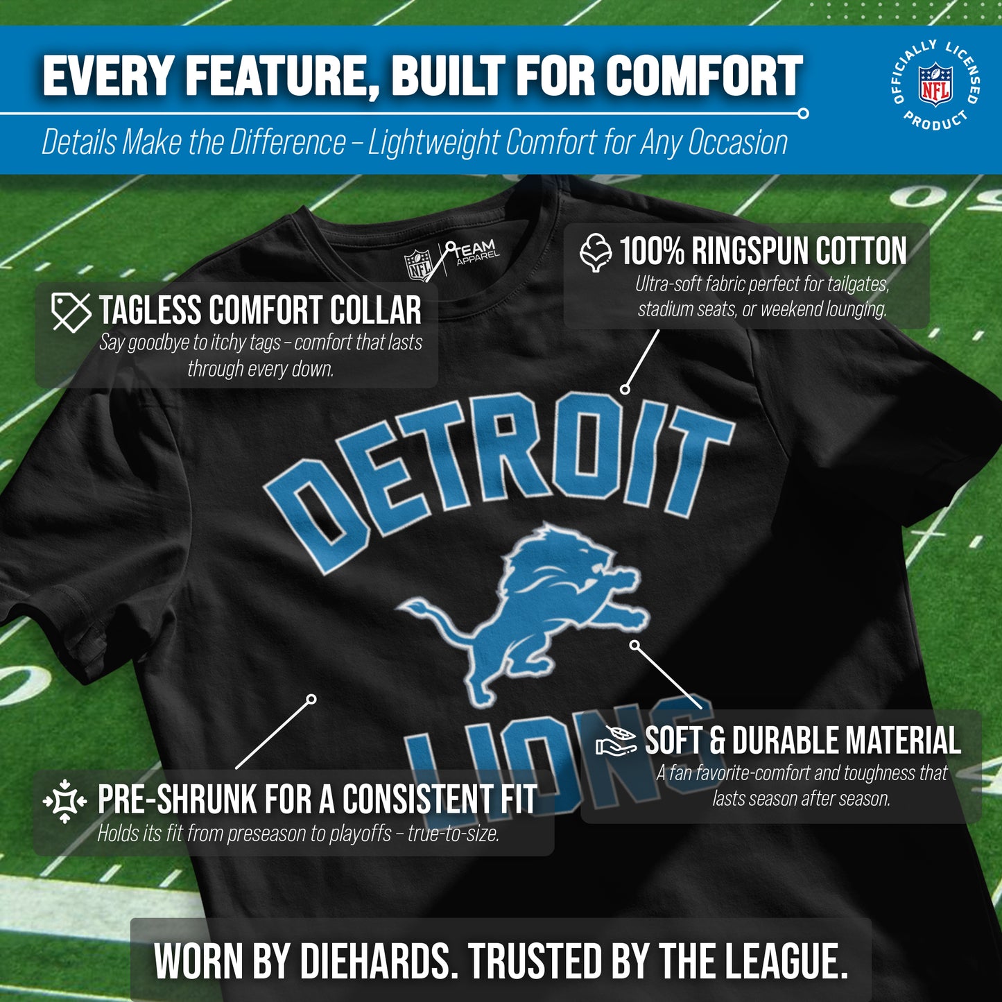 Detroit Lions NFL Adult Gameday T-Shirt - Black
