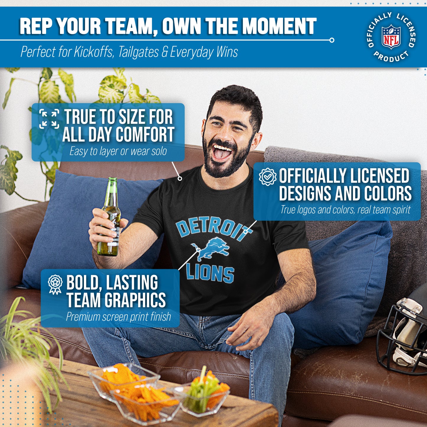 Detroit Lions NFL Adult Gameday T-Shirt - Black