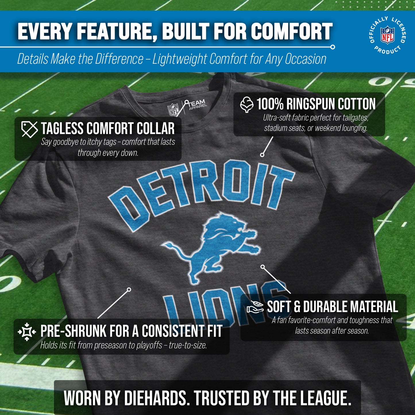 Detroit Lions NFL Adult Gameday T-Shirt - Heathered Charcoal