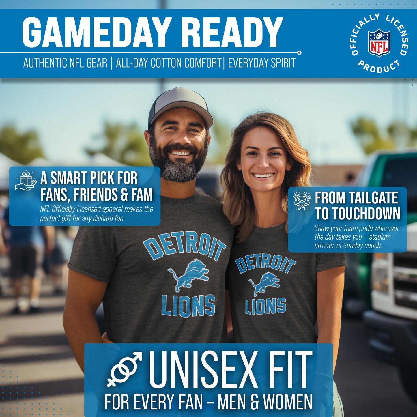 Detroit Lions NFL Adult Gameday T-Shirt - Heathered Charcoal