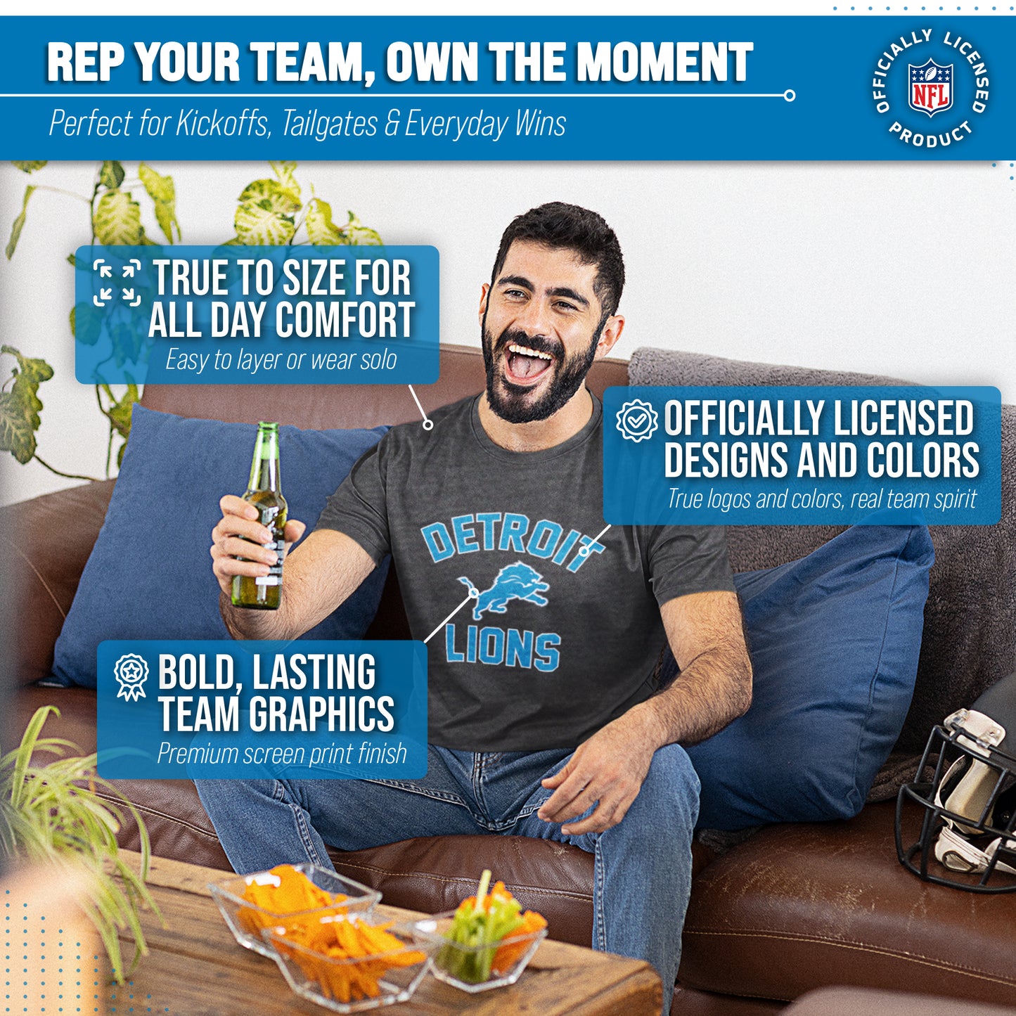 Detroit Lions NFL Adult Gameday T-Shirt - Heathered Charcoal