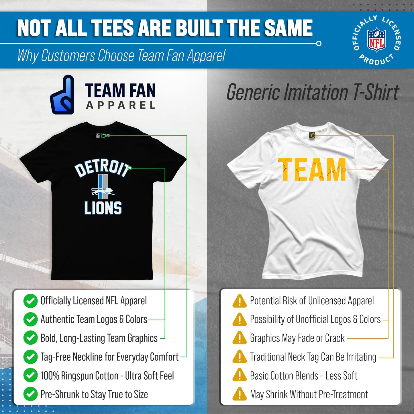 Detroit Lions NFL Adult Retro Gameday Unisex T-Shirt - Black
