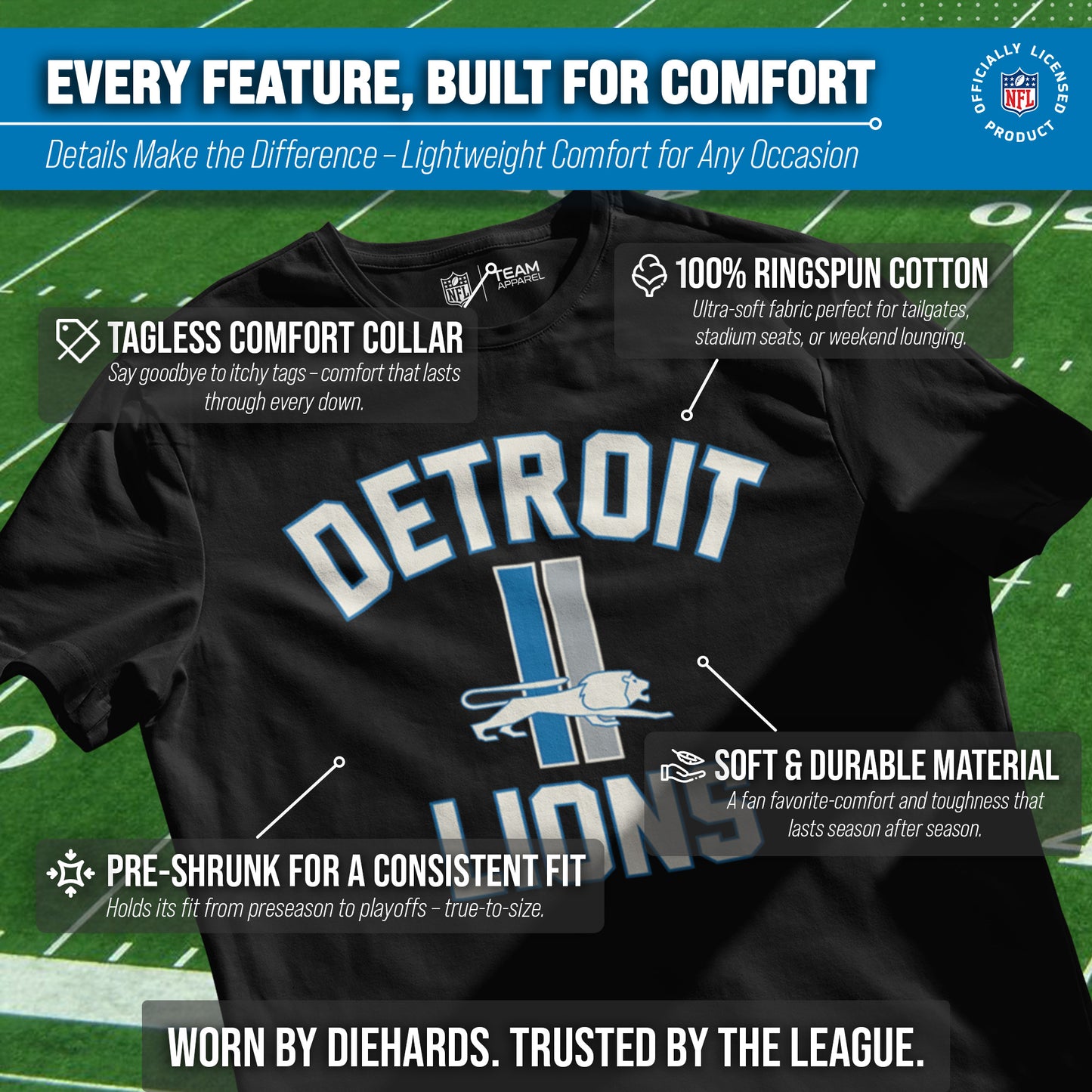 Detroit Lions NFL Adult Retro Gameday Unisex T-Shirt - Black