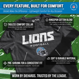 Detroit Lions NFL Adult Football Helmet Tagless T-Shirt - Charcoal