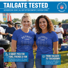 Detroit Lions NFL Womens Big Date Tag-Less T-Shirt - Royal Heather