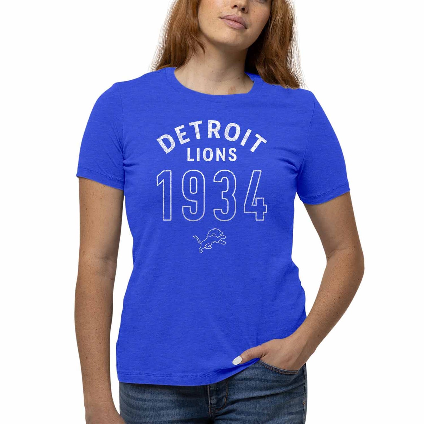 Detroit Lions NFL Womens Big Date Tag-Less T-Shirt - Royal Heather