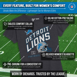 Detroit Lions NFL Womens Distressed Helmet Tag-Less Soft T-Shirt - Heather Charcoal