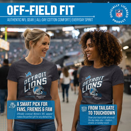 Detroit Lions NFL Womens Distressed Helmet Tag-Less Soft T-Shirt - Heather Charcoal