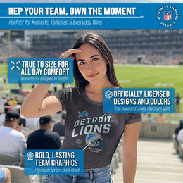 Detroit Lions NFL Womens Distressed Helmet Tag-Less Soft T-Shirt - Heather Charcoal