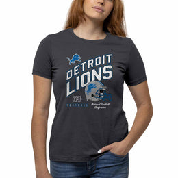 Detroit Lions NFL Womens Distressed Helmet Tag-Less Soft T-Shirt - Heather Charcoal