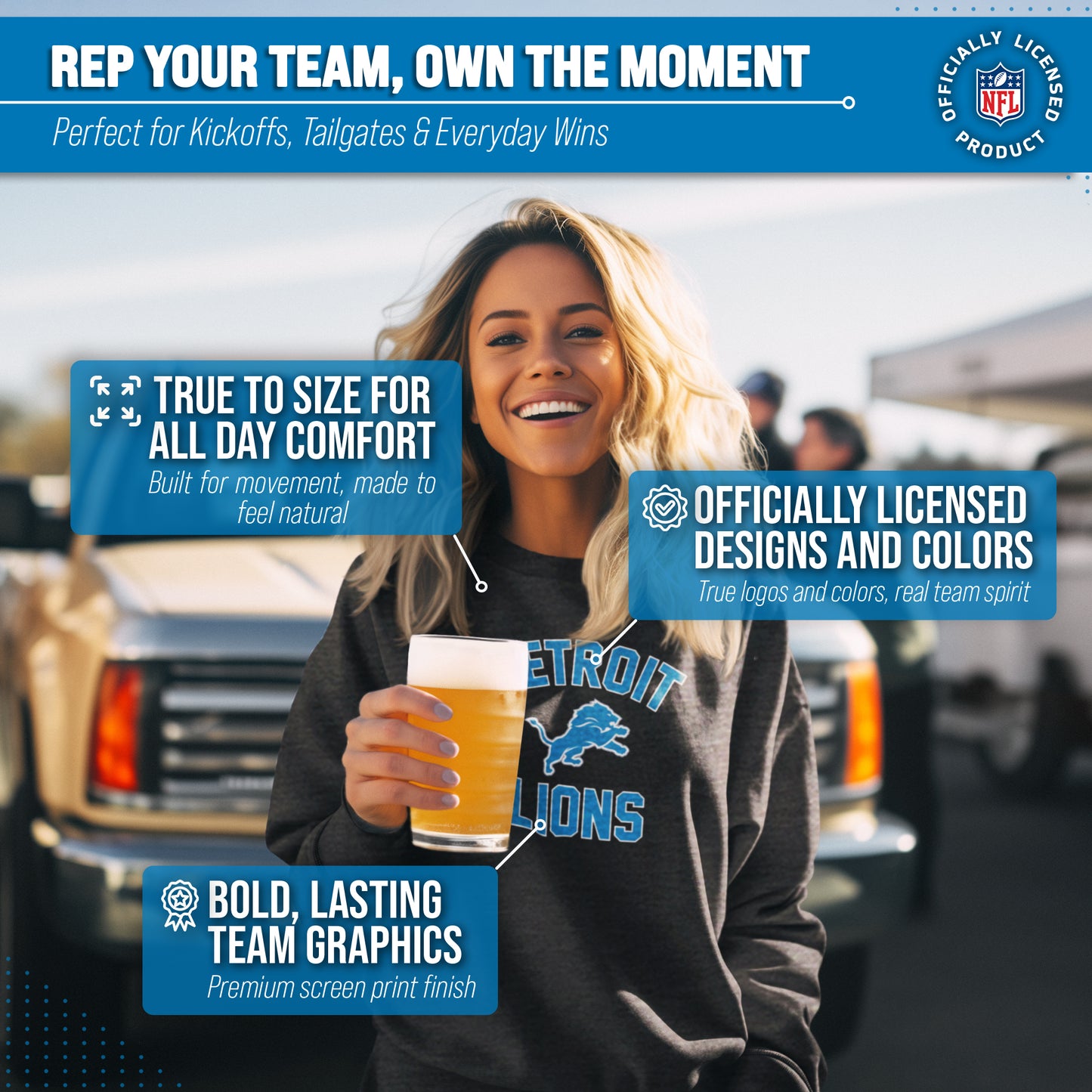 Detroit Lions NFL Gameday Adult Crewneck Sweatshirt - Heathered Charcoal