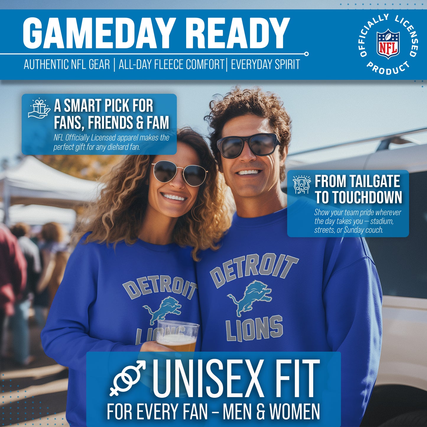 Detroit Lions NFL Gameday Adult Crewneck Sweatshirt - Royal