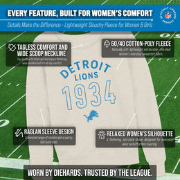 Detroit Lions NFL Womens Big Date Slouchy Crewneck - Natural