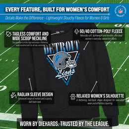 Detroit Lions NFL Womens Retro Triangle Slouchy Crewneck - Heather Charcoal