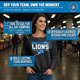 Detroit Lions NFL Womens Charcoal Crew Neck Football Apparel - Charcoal