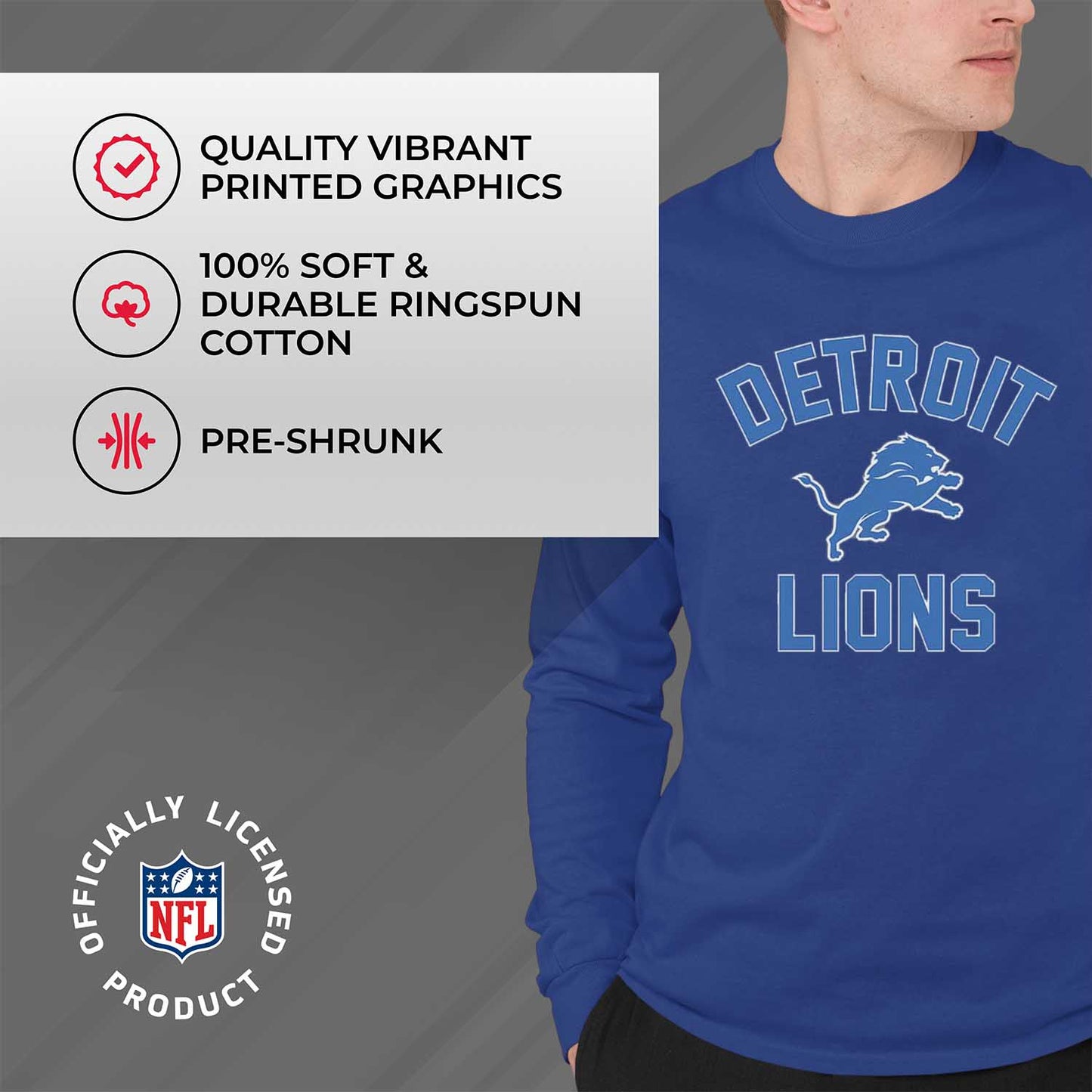 Detroit Lions NFL Gameday Adult Long Sleeve Shirt - Royal