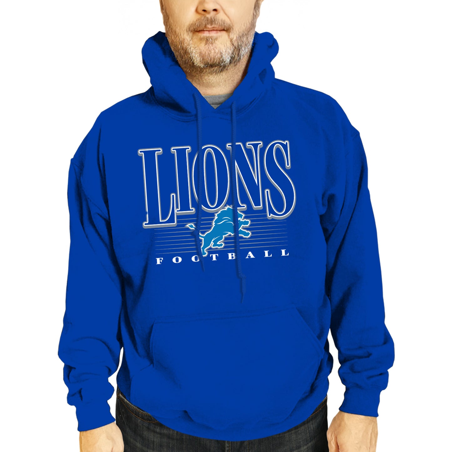 Detroit Lions NFL Adult Unisex Overtime Blueprint Soft Fleece Hooded Sweatshirt - Royal