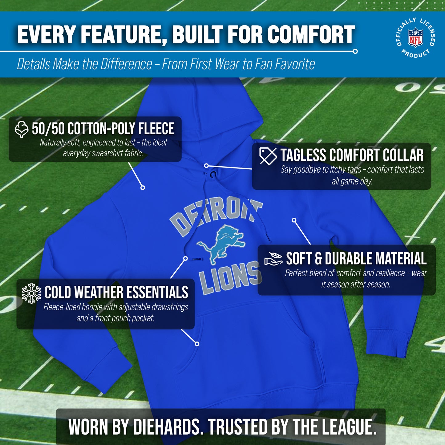 Detroit Lions NFL Gameday Adult Hooded Sweatshirt - Royal