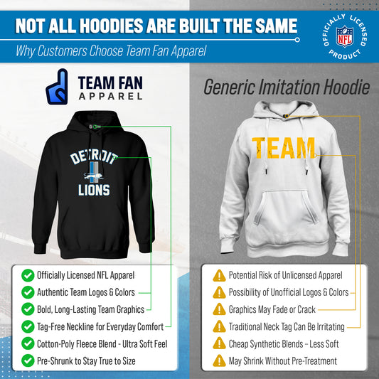 Detroit Lions NFL Adult Unisex Retro Gameday Ultra Soft Fleece Hooded Sweatshirt - Black