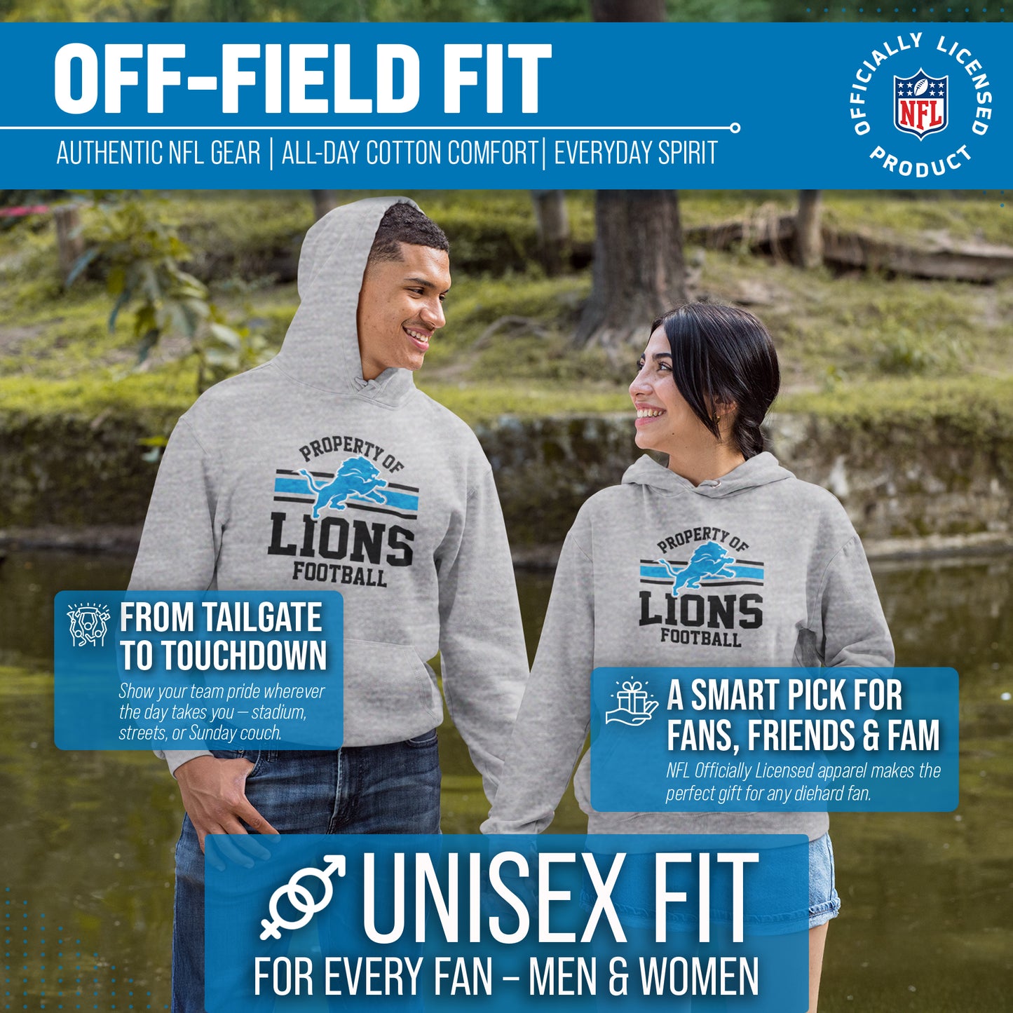Detroit Lions NFL Adult Property Of Hooded Sweatshirt - Sport Gray